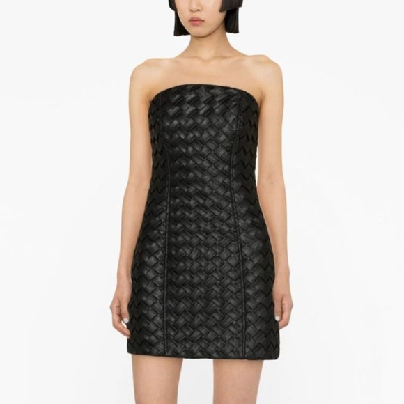 ROTATE | Interwoven, Vegan Leather, Strapless, Minidress - Picture 3 of 16